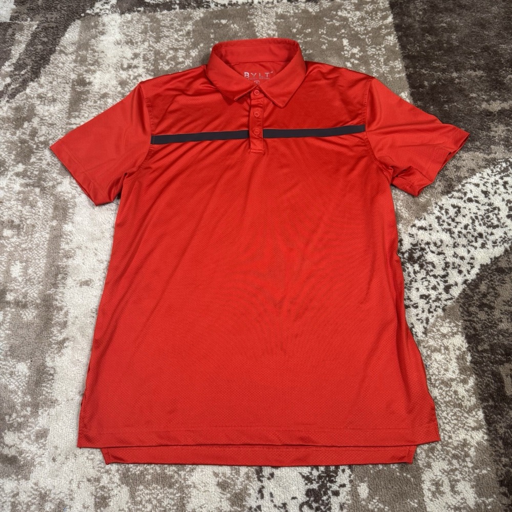 BYLT Premium Basics Polo Mens Red Medium Elite Fairway Tech Golf‎ Striped